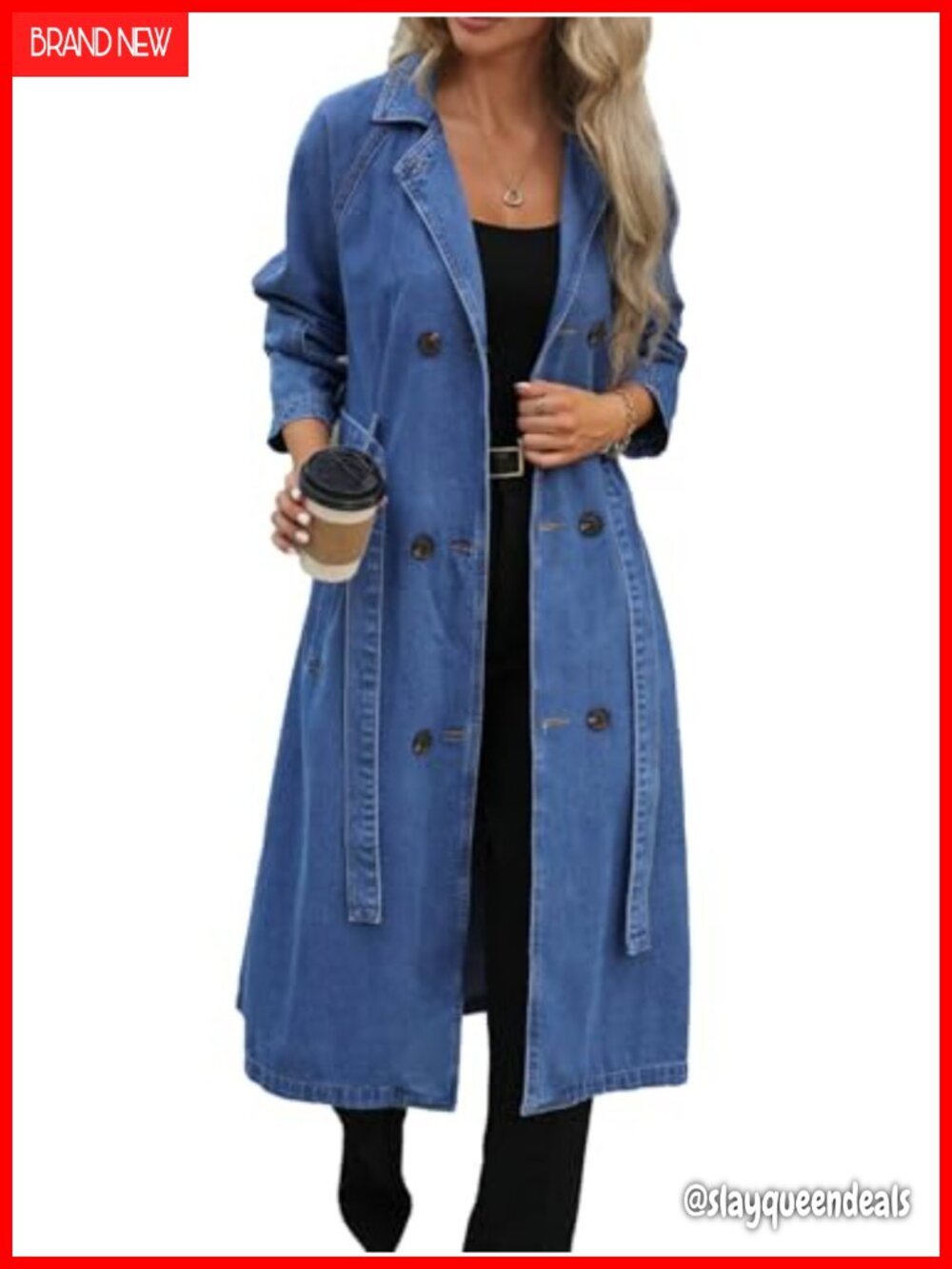 Foresi Long Denim Jacket Plus Size Lapel Collar Trench Coat
